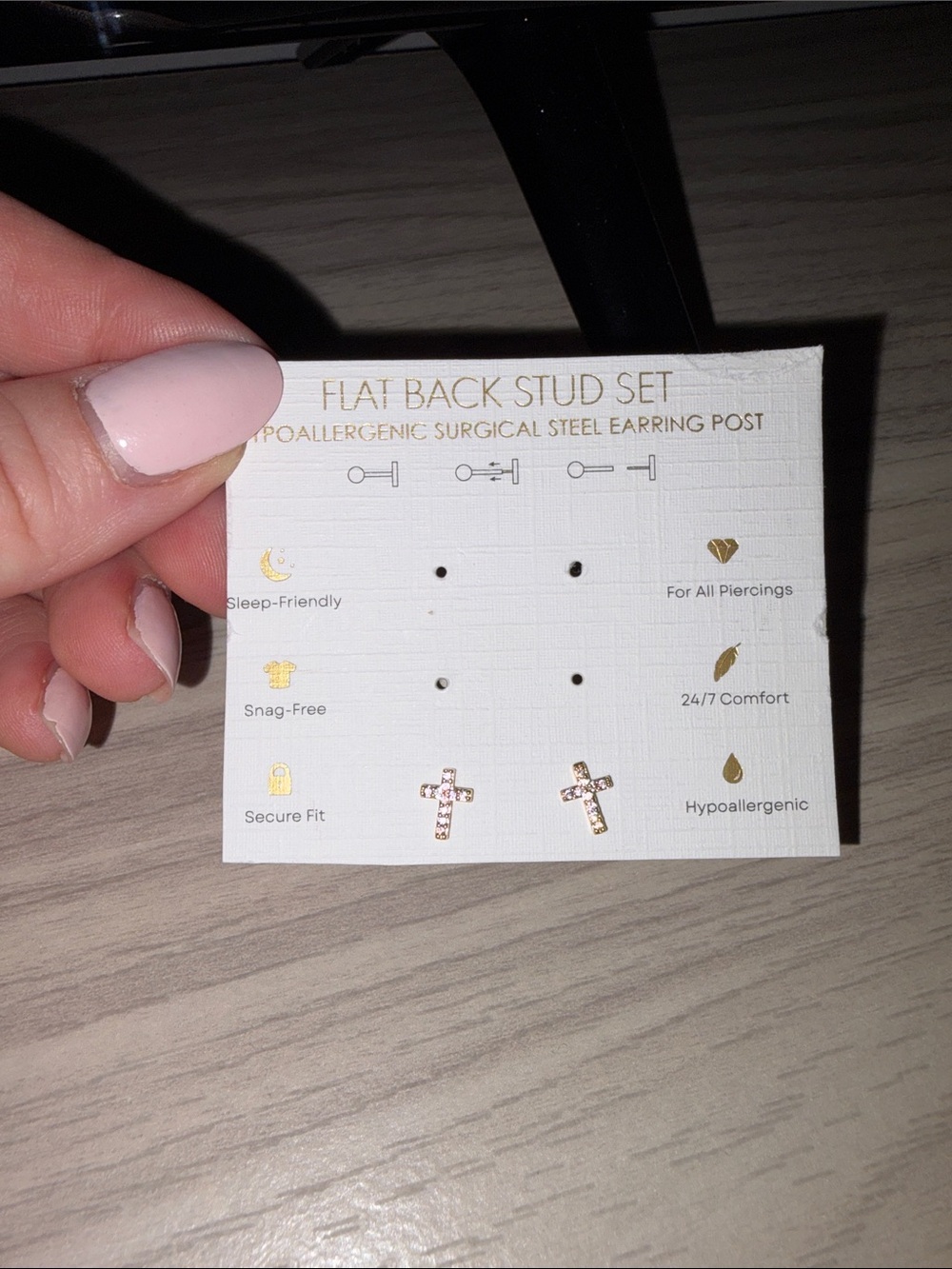 NEW 🆕 Never worn! Dainty Gold Cross Flat Back Stud Earrings - Hypoallergenic